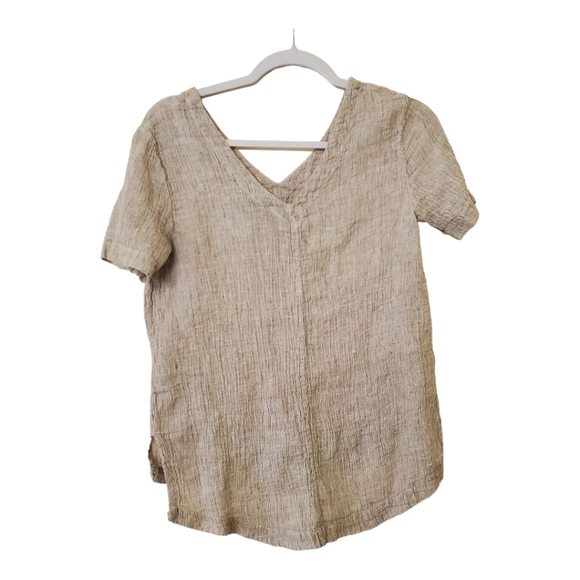 Tahari Linen V-Neck High Low Short Sleeves Top Beachy Coastal - Picture 3 of 6